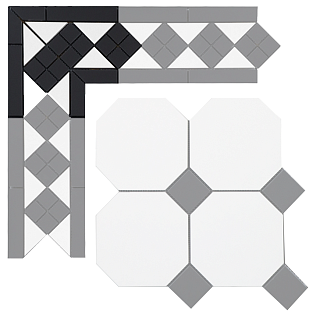 Угловой элемент метлахской плитки Петергоф белый/черный (001/013) 23,4х23,4х15,8, Keramark (Керамарк)