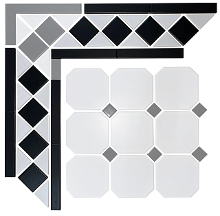 Бордюр метлахской плитки Стрельна белый/черный 29х12,35, Keramark (Керамарк)