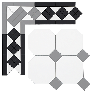 Бордюр метлахской плитки Петергоф белый/черный (001/013) 30,9х15,8, Keramark (Керамарк)