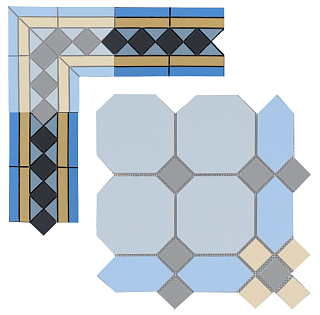 Бордюр метлахской плитки Пушкин голубой (008/012/015/013) 30,6х16, Keramark (Керамарк)