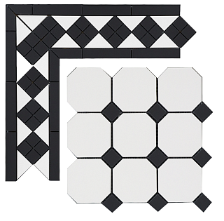 Метлахская плитка Петергоф белый/черный (001/013) 29,2х29,2, Keramark (Керамарк)