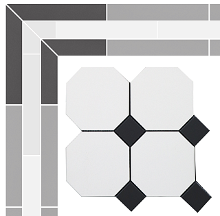 Угловой элемент (окантовка) метлахской плитки Петергоф белый/чёрный (001/013) 7,9х15,4, Keramark