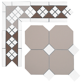 Бордюр метлахской плитки Петергоф коричневый с белыми вставками (006/001) 30,9х15,8, Keramark (Керамарк)