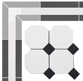 Бордюр (окантовка) метлахской плитки Петергоф белый/чёрный (001/013) 7,9х30,9, Keramark