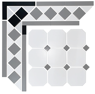 Угловой элемент метлахской плитки Стрельна 29,81х29,81 белый/черный, Keramark (Керамарк)