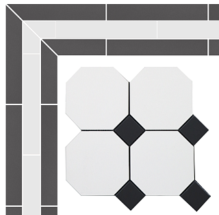 Метлахская плитка Петергоф белый/черный (001/013) 29,4х29,4, Keramark (Керамарк)