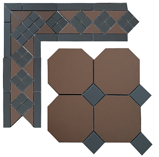 Метлахская плитка Петергоф коричневый с черными вставками (006/013) 29,4х29,4, Keramark (Керамарк)