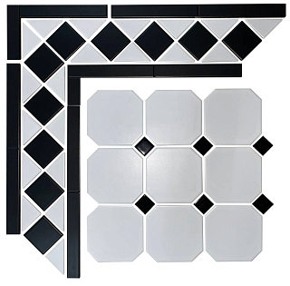 Метлахская плитка Стрельна белый/черный 30х30, Keramark (Керамарк)