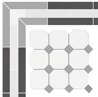 Бордюр (окантовка) метлахской плитки Петергоф белый/чёрный (001/013) 7,9х30,9, Keramark