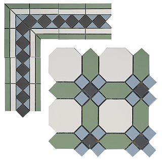 Метлахская плитка Гатчина плитка-модуль зелёно-белый (001/007/008/013) 29,9х29,9, Keramark (Керамарк)