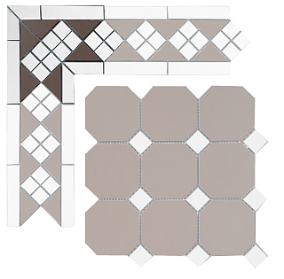Угловой элемент метлахской плитки Петергоф коричневый с белыми вставками (006/001) 23,4х23,4х15,8, Keramark (Керамарк)