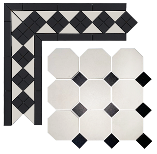 Метлахская плитка Петергоф К белый/черный 29,2х29,2, Keramark (Керамарк)