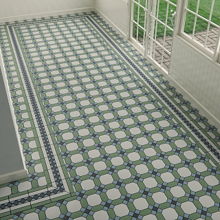 Коллекция метлахской плитки Гатчина зелёно-белый 29,9х29,9, Keramark (Керамарк)