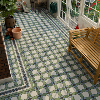 Коллекция метлахской плитки Гатчина зелёно-белый 29,9х29,9, Keramark (Керамарк)