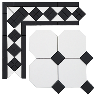 Метлахская плитка Петергоф белый/черный (001/013) 29,4х29,4, Keramark (Керамарк)