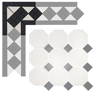 Угловой элемент метлахской плитки Петергоф К белый/черный 23,4х23,4х15,8, Keramark (Керамарк)