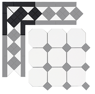 Угловой элемент метлахской плитки Петергоф белый/черный (001/013) 23,4х23,4х15,8, Keramark (Керамарк)