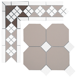 Угловой элемент метлахской плитки Петергоф коричневый с белыми вставками (006/001) 23,4х23,4х15,8, Keramark (Керамарк)