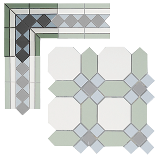 Угловой элемент метлахской плитки Гатчина зелёно-белый (001/007/008/013) 20,8х20,8х16, Keramark (Керамарк)