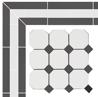 Метлахская плитка Петергоф белый/черный (001/013) 29,2х29,2, Keramark (Керамарк)